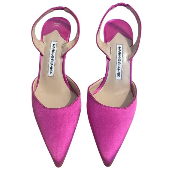 Manolo Blahnik Carolyne Pink Satin Pointed Toe Slingback Heels 36.5 - Picture 4 of 12